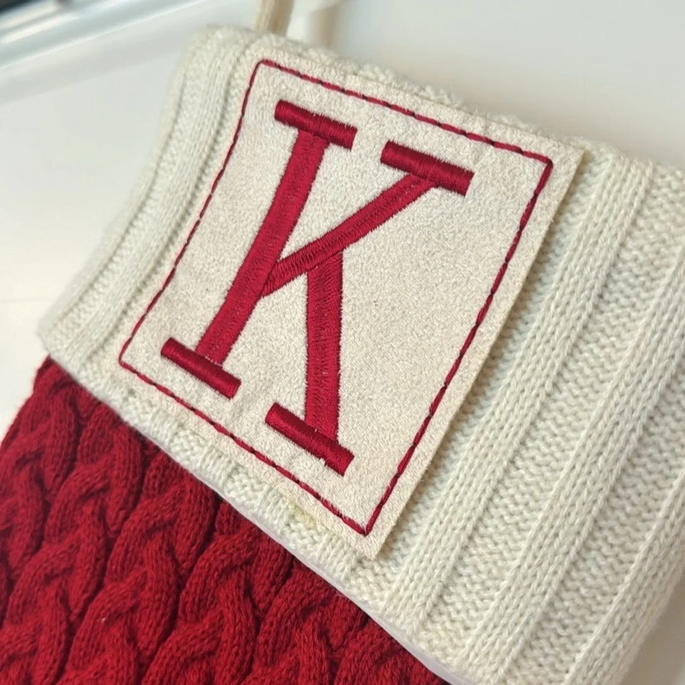 Kohls Christmas Stocking Initial K Red Cable Knit